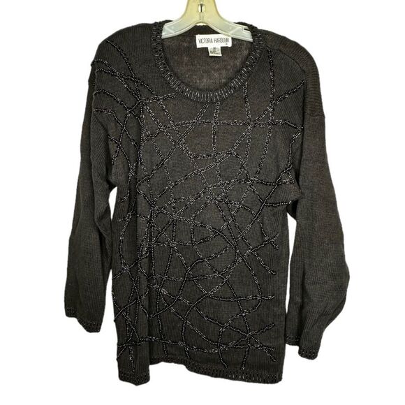 Vintage Victoria Harbour Black Beaded Sweater - Picture 1 of 5